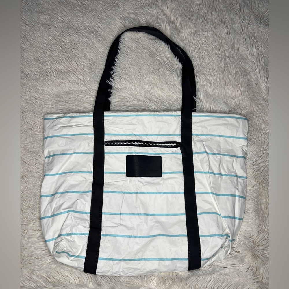 Aloha collection zipper tote, blue pinstripe